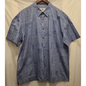 Island Shores Hawaiian Geometric Pattern Mens 2XL Button Down Shirt Cotton